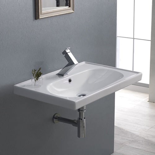 Rectangular White Ceramic Wall Mounted or Drop In Bathroom Sink CeraStyle 043100-U